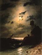 Ivan Aivazovsky Moonlit Seascape With Shipwreck oil painting reproduction